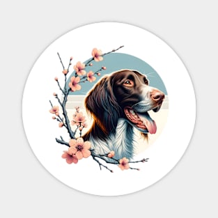 Joyful German Longhaired Pointer with Spring Cherry Blossoms Magnet